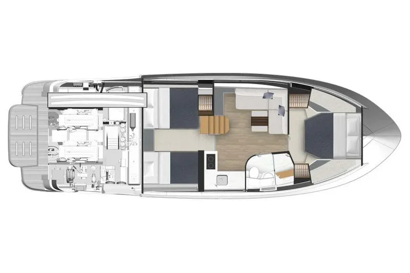 Slide: The Image of Manufacturer Provided Image: Top view layout of 2026 Riviera 4300 Sport Express yacht interior design. - 17