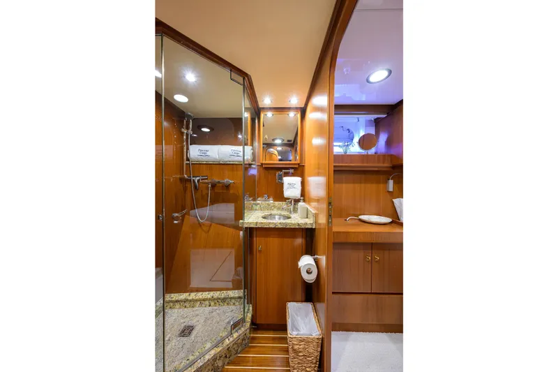 Slide: The Image of Luxurious bathroom interior on 1986 Jongert 85 yacht with wood and granite finishes. - 36