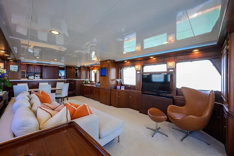 Slide: The Image of Luxurious interior of 1986 Jongert 85 yacht with elegant wood finishes and modern furnishings. - 9