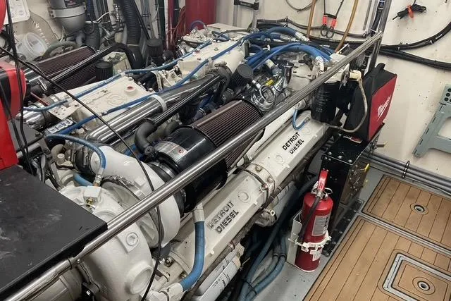 Slide: The Image of Engine room of a 1997 Hatteras 70 Sport Deck Motor Yacht with Detroit Diesel engines. - 42