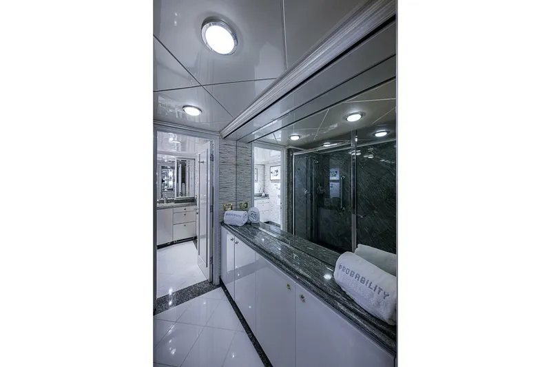 Slide: The Image of Luxurious bathroom interior of 1997 Delta 122 Tri-Deck Motor Yacht with elegant finishes. - 46