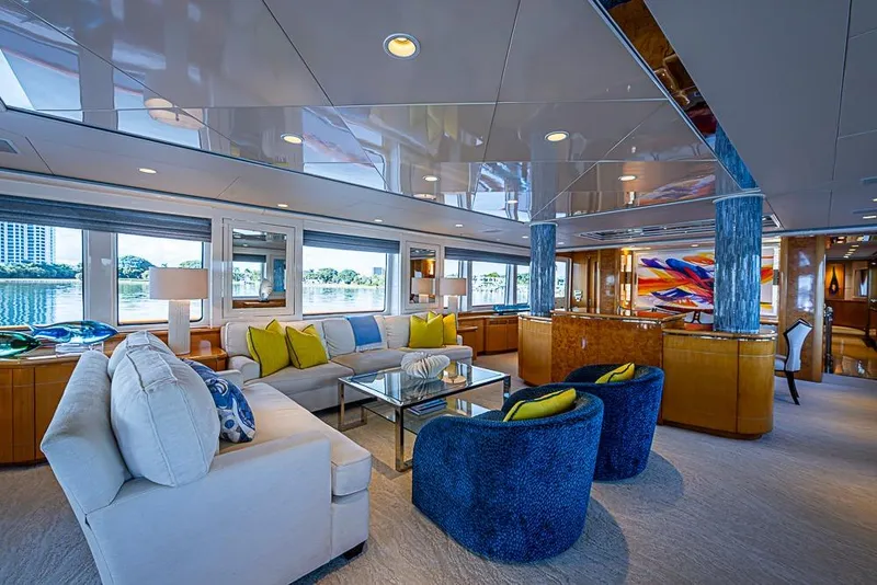 Slide: The Image of Luxurious 1997 Delta Marine yacht interior with elegant seating and vibrant decor. - 26
