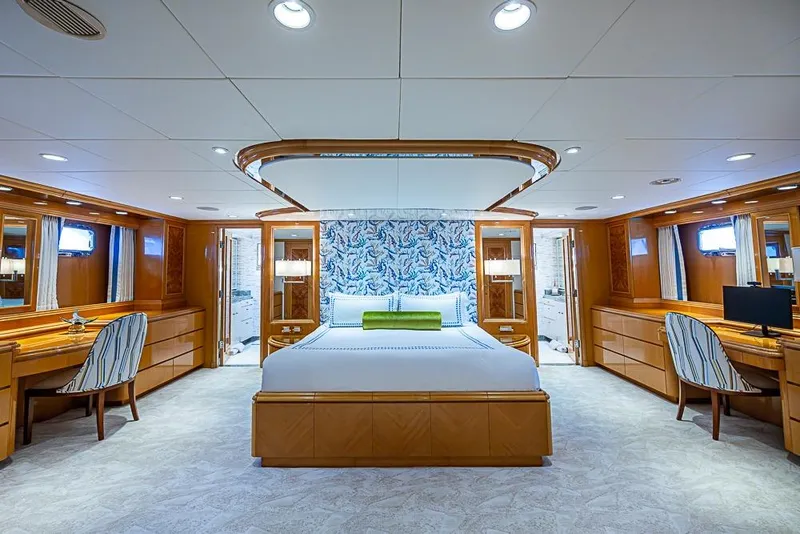 Slide: The Image of Luxurious yacht bedroom interior with elegant wood furnishings, Delta Marine 1997 design. - 39