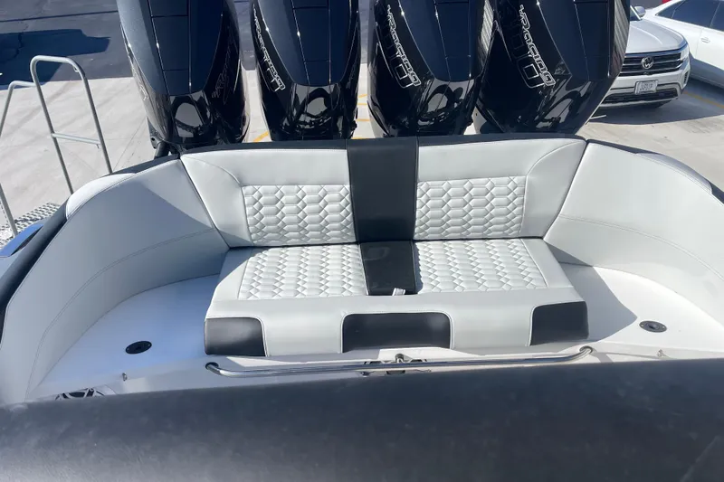 Slide: The Image of Luxury seating on 2026 Nor- 390 Sport boat with powerful engines in background. - 12