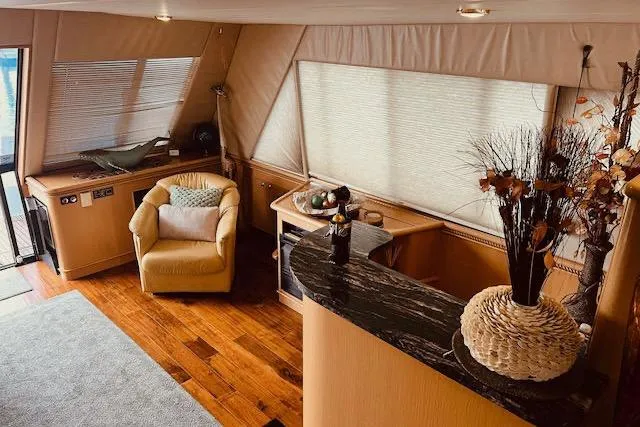Slide: The Image of Luxurious 1996 Forbes Cooper pilot house interior with elegant decor and comfortable seating. - 7