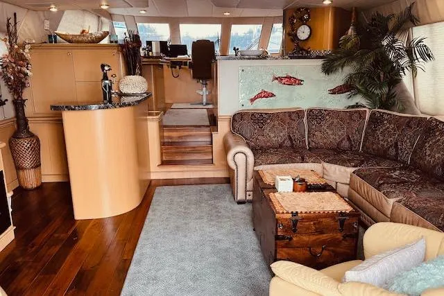 Slide: The Image of Luxurious 1996 Forbes Cooper pilot house interior with elegant decor and plush seating. - 9