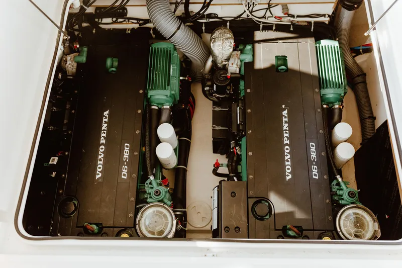 Slide: The Image of Engine compartment of 2023 Beneteau Gran Turismo 41 with Volvo Penta D6-380 engines. - 19