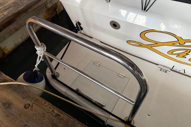 Slide: The Image of Interior view of 1985 Bayliner 4550 Motoryacht skylight under a metal roof. - 127