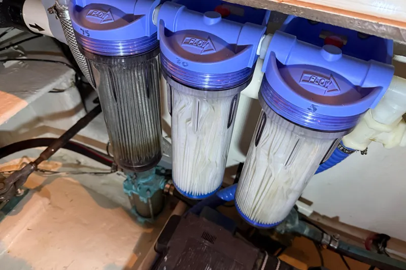 Slide: The Image of Electrical panel inside 1985 Bayliner 4550 Motoryacht with blue LED lighting. - 140