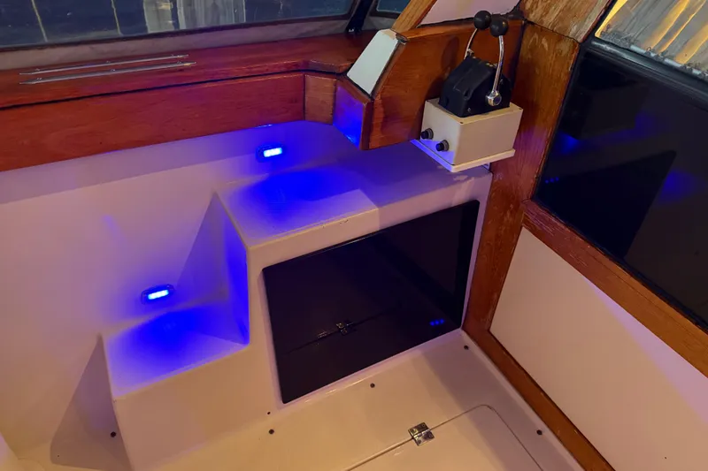 Slide: The Image of Engine room equipment of 1985 Bayliner 4550 Motoryacht, featuring gauges and valves. - 141