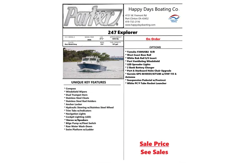 The Image of 2026 Parker 247 Explorer boat brochure with features, options, and pricing details. - 0