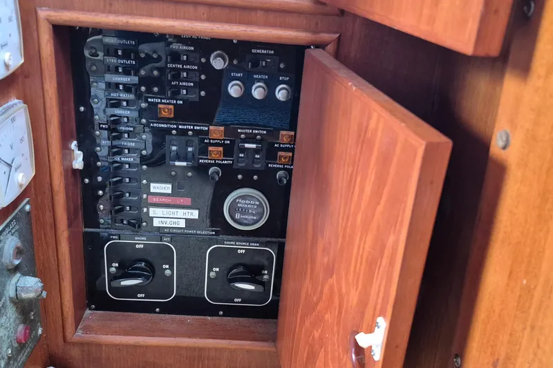 Slide: The Image of Navigation system on 1983 Grand Banks 42 Classic yacht, with autumn leaves decor. - 28