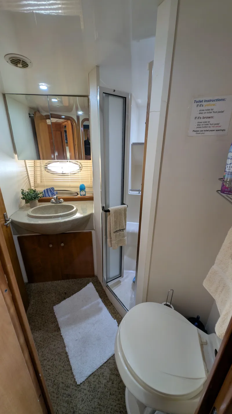 Slide: The Image of Interior of 2002 Carver 350 Mariner, bathroom view. - 30