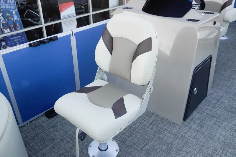 Slide: The Image of 2026 SunCatcher Select 20F boat seat with beige and brown upholstery. - 14
