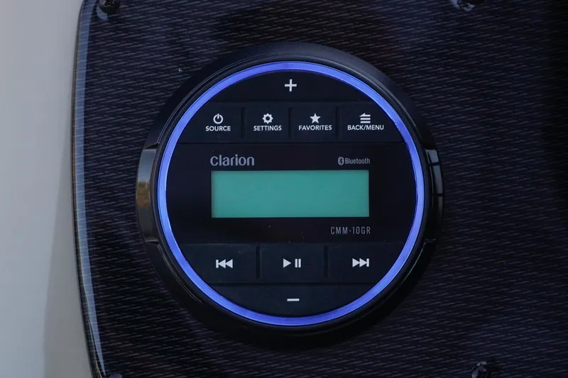 Slide: The Image of Clarion Bluetooth audio system in 2026 SunCatcher Select 20F boat. - 18