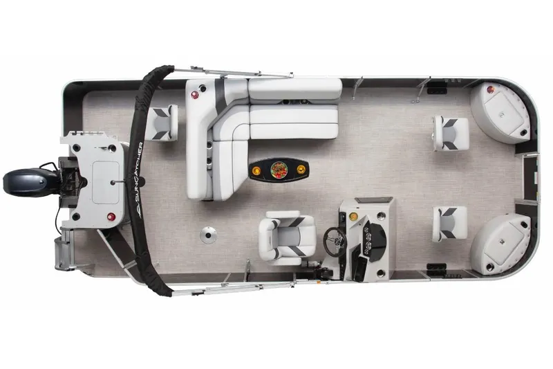 Slide: The Image of Manufacturer Provided Image: 2026 SunCatcher Select 20F pontoon boat interior layout, featuring seating and helm. - 3