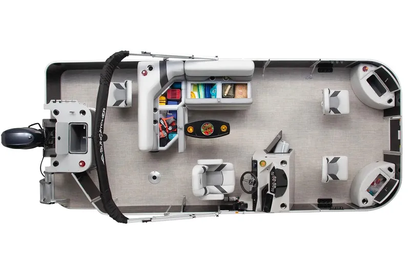 Slide: The Image of Manufacturer Provided Image: 2026 SunCatcher Select 20F pontoon boat interior layout, featuring seating and storage. - 4