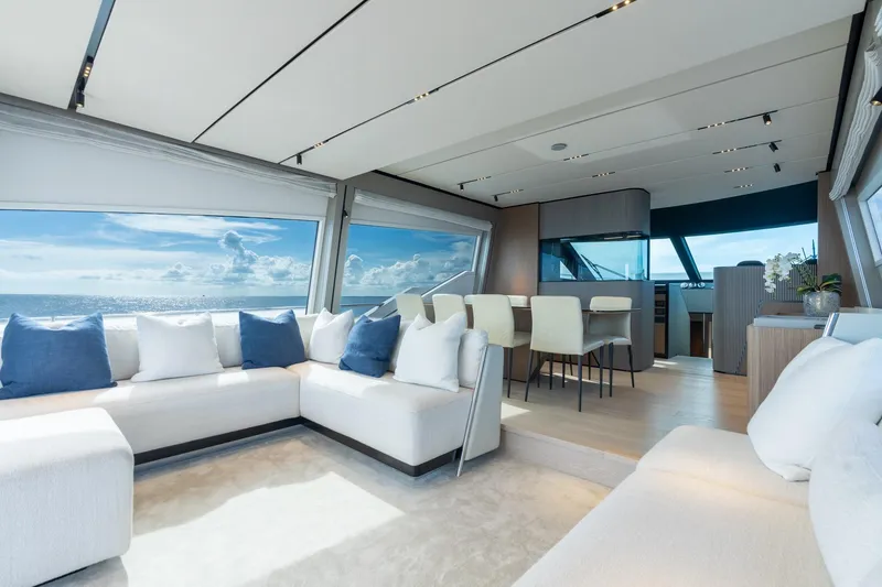 Slide: The Image of Luxurious interior of 2023 Ferretti Yachts 720 with ocean view and modern furnishings. - 52