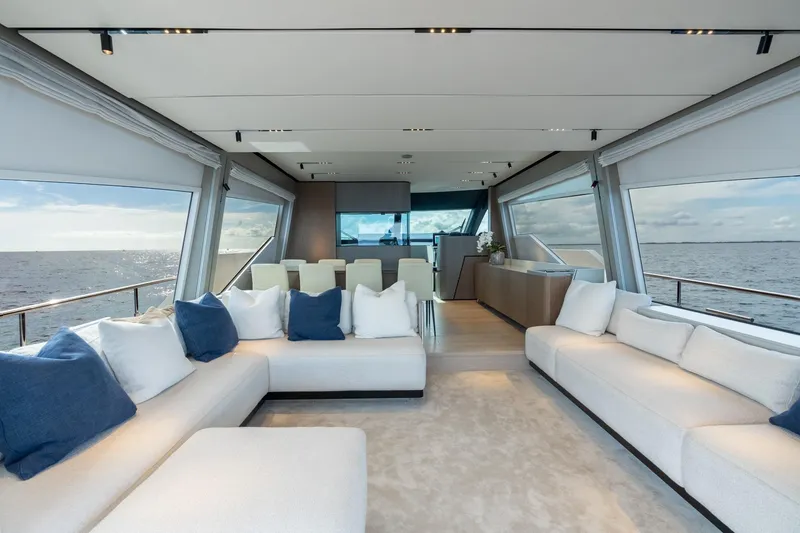 Slide: The Image of Luxurious interior of 2023 Ferretti Yachts 720 with ocean view and elegant seating. - 55