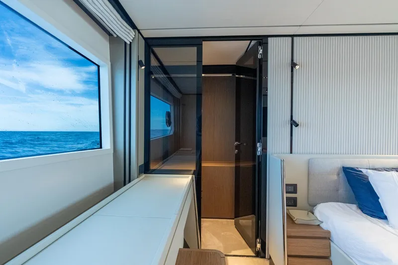 Slide: The Image of Luxurious interior of 2023 Ferretti Yachts 720 with ocean view window. - 57