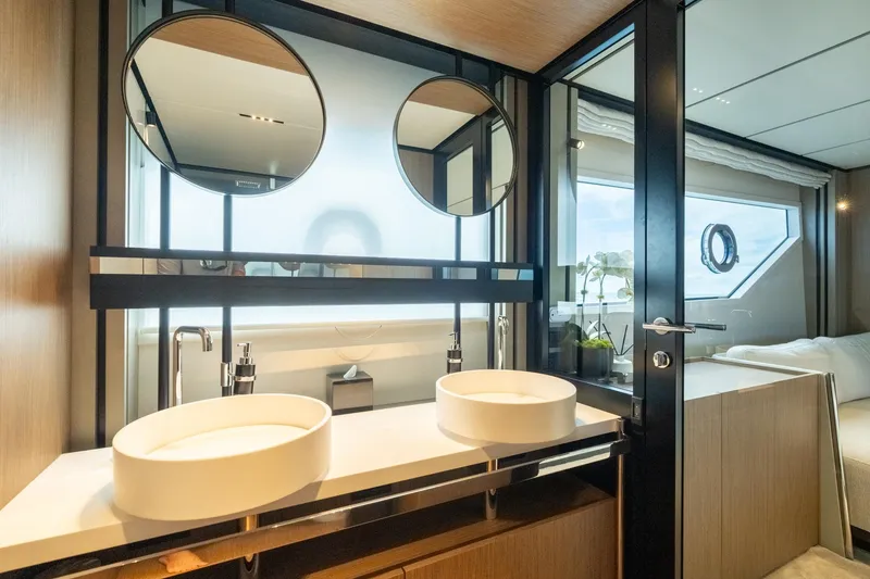 Slide: The Image of Luxurious bathroom interior of 2023 Ferretti Yachts 720 with dual sinks and modern design. - 61