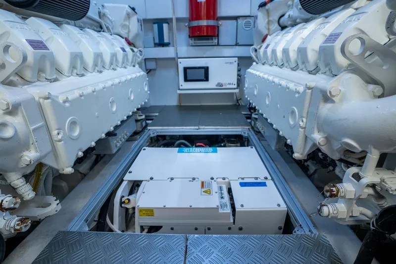 Slide: The Image of Engine room of 2023 Ferretti Yachts 720, showcasing advanced machinery and equipment. - 78