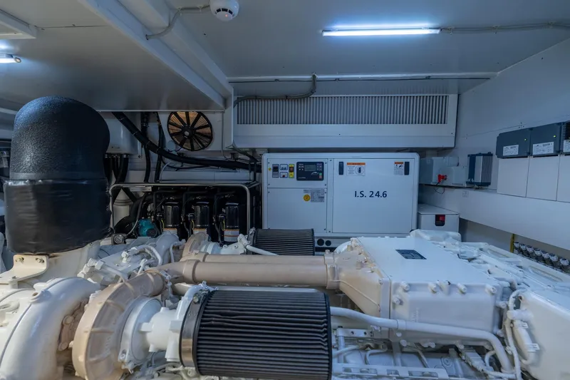 Slide: The Image of Engine room of 2023 Ferretti Yachts 720, showcasing advanced machinery and equipment. - 80