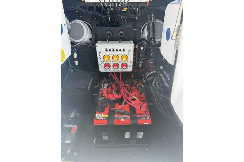 Slide: The Image of Electrical system of 2025 Yellowfin 26 Hybrid boat with batteries and control panel. - 8