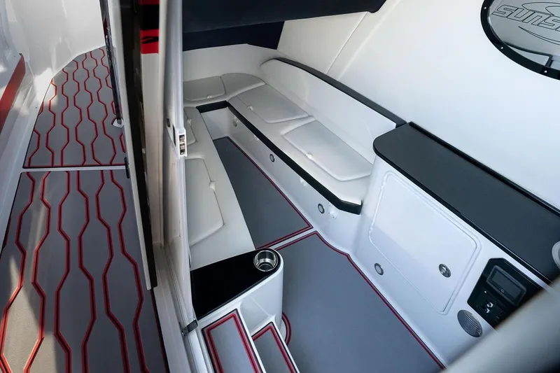Slide: The Image of Manufacturer Provided Image: 2026 Sunsation 40 CCX cabin interior with sleek seating and modern design elements. - 14
