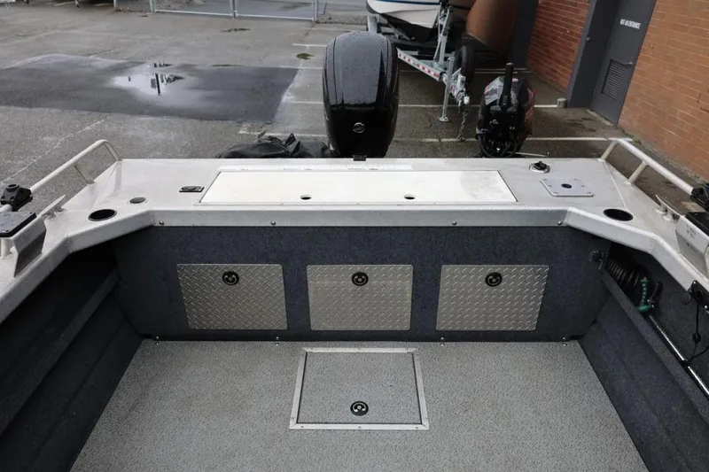 Slide: The Image of 2022 Thunder Jet 185 Luxor boat with diamond plate deck and windshield. - 12