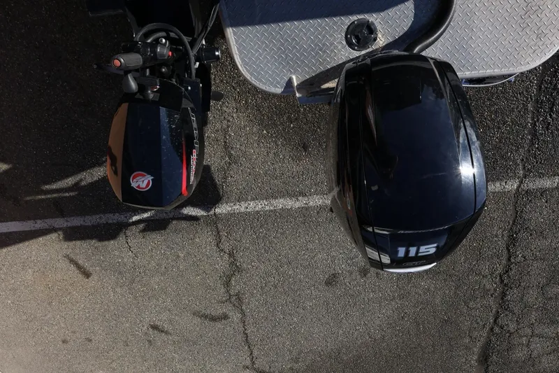 Slide: The Image of Overhead view of 2022 Thunder Jet 185 Luxor boat engines on pavement. - 49