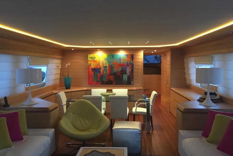 Slide: The Image of Luxurious 2012 Maiora yacht interior with modern decor and vibrant artwork. - 4