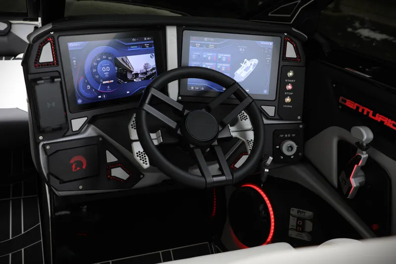 Slide: The Image of Futuristic 2026 Centurion Ri245 boat dashboard with dual touchscreens and advanced controls. - 7