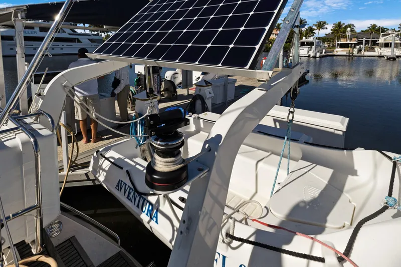 Slide: The Image of 2009 Hylas 46 yacht with solar panel and winch at marina dock. - 24