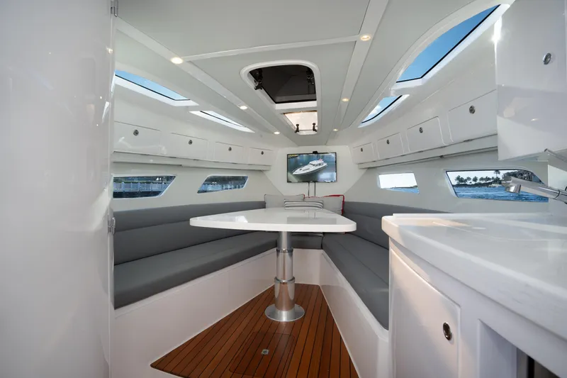 Slide: The Image of Luxurious interior of 2022 Intrepid 409 Valor yacht with sleek design and modern amenities. - 36