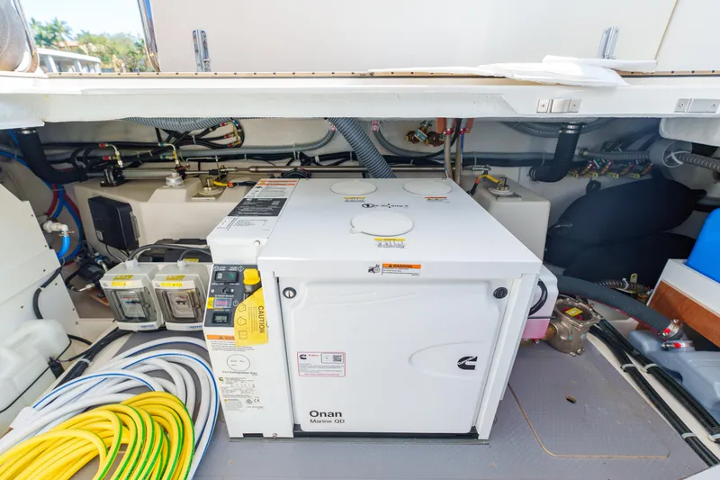 Slide: The Image of Engine room of 2025 Beneteau Swift Trawler 41 Fly with dual Yamaha engines. - 43