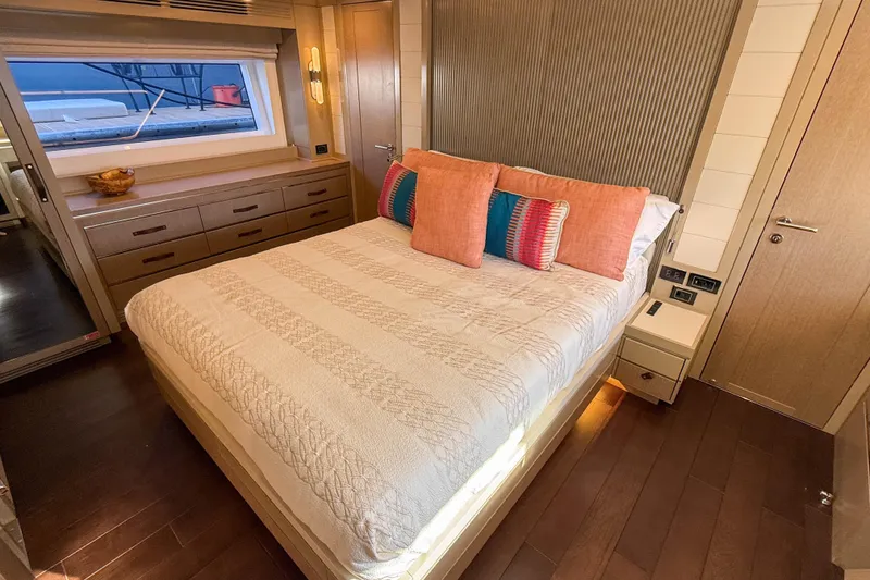Slide: The Image of Luxurious bedroom interior of 2023 Sirena 68 yacht with elegant decor and modern furnishings. - 41