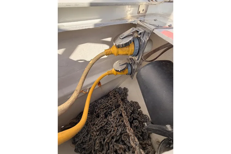 Slide: The Image of Electrical connections and anchor chain in a 2007 Beneteau 49 sailboat. - 21