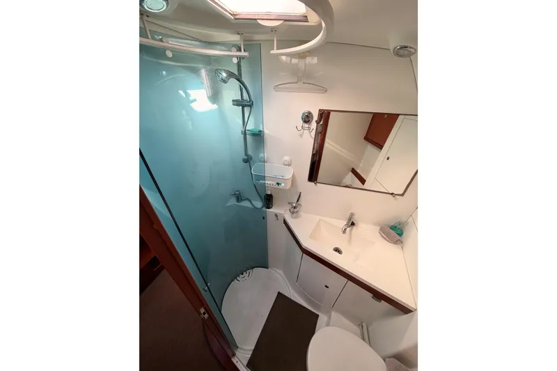 Slide: The Image of Bathroom interior of 2007 Beneteau 49 yacht with shower and sink. - 89