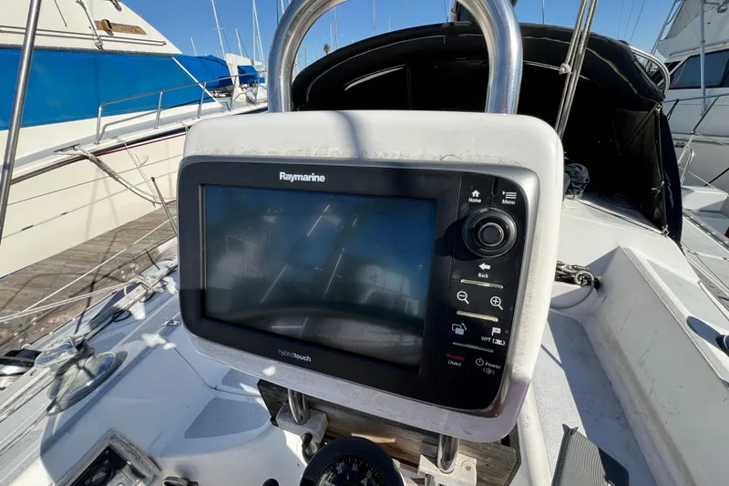 Slide: The Image of Raymarine navigation system on 1986 Hunter Legend 45 sailboat deck. - 17