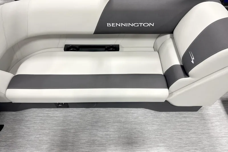 Slide: The Image of 2026 Bennington 22 S1 Stern Radius boat seat, gray and white upholstery, modern design. - 8