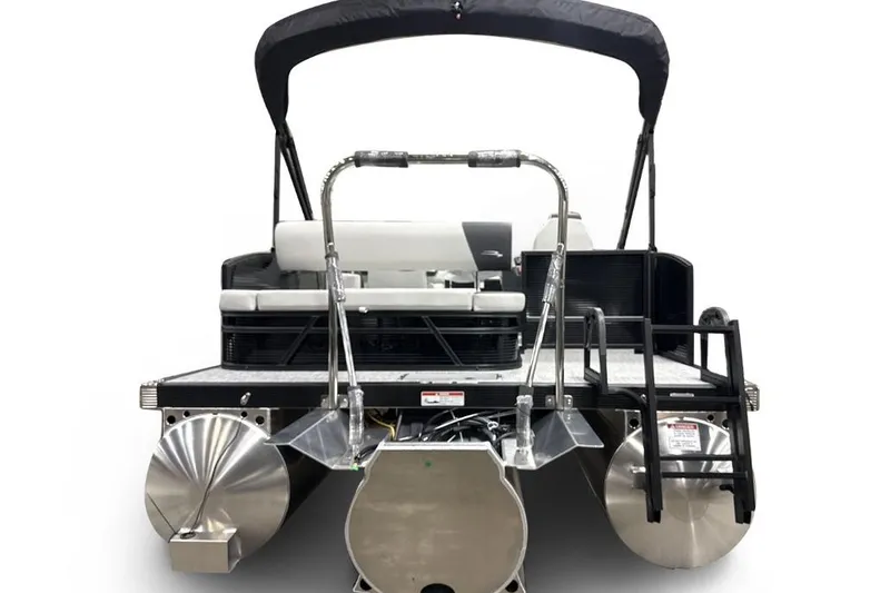 Slide: The Image of 2026 Bennington 22 S1 Swingback pontoon boat, rear view with seating and canopy. - 5