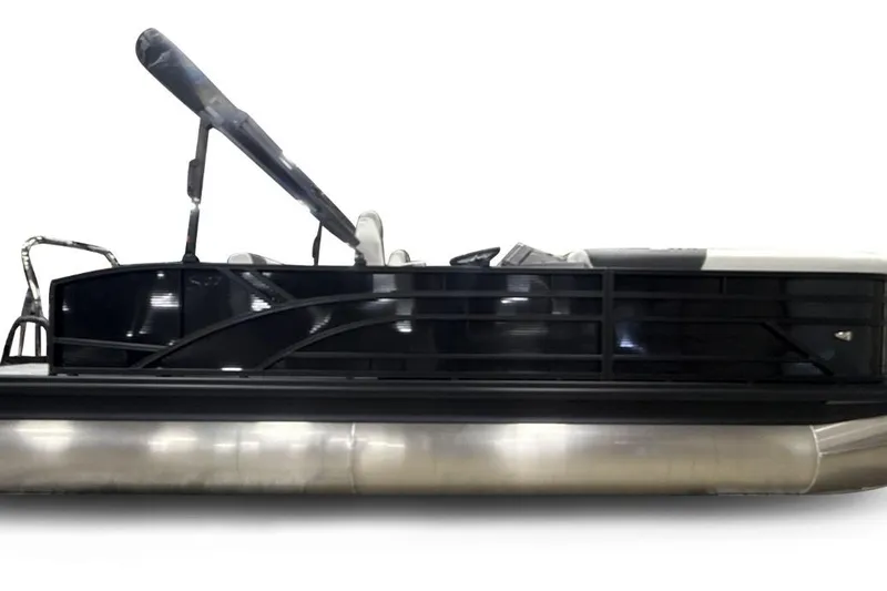 Slide: The Image of 2026 Bennington 22 S1 Swingback pontoon boat, sleek black design, side view. - 6
