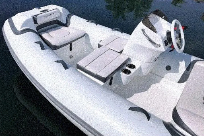 Slide: The Image of 2025 Walker Bay Generation 12 LTE boat with sleek design and comfortable seating. - 2