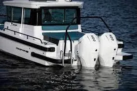 Slide: The Image of 2023 Axopar 28 Cabin boat with twin engines on water. - 4