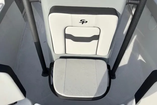 Slide: The Image of 2025 Sea Pro 225FLX Sandbar boat seat with white and black design. - 10