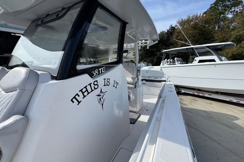 Slide: The Image of 2023 Fountain 38 Tournament Edition boat with "THIS IS IT" decal on the side. - 18
