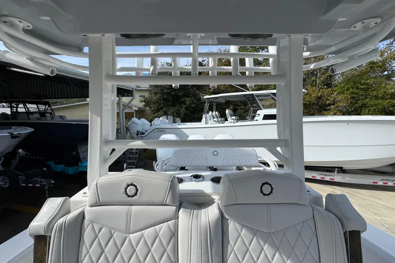Slide: The Image of 2023 Fountain 38 Tournament Edition boat interior with luxurious seating and sleek design. - 25
