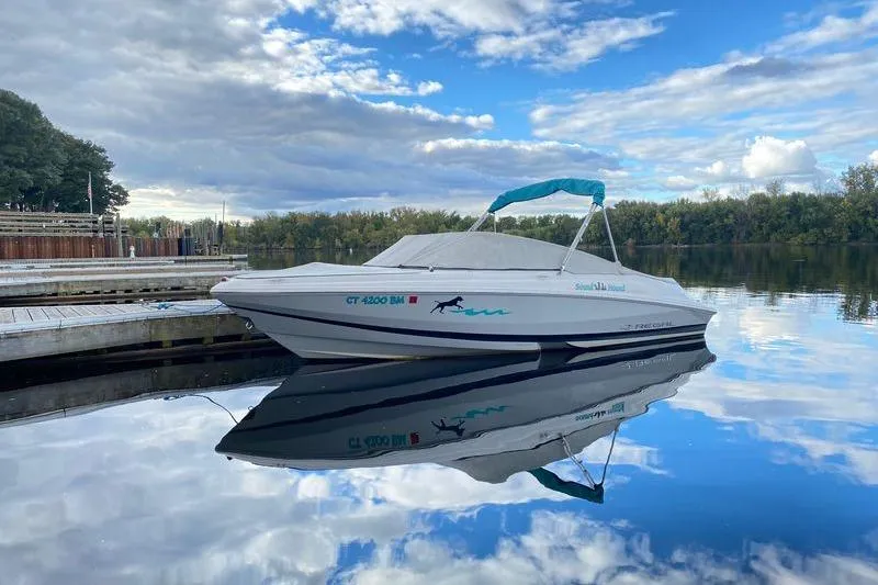 The Image of 2019 Regal 2000 ES Bowrider boat docked on calm water under a blue sky. - 0