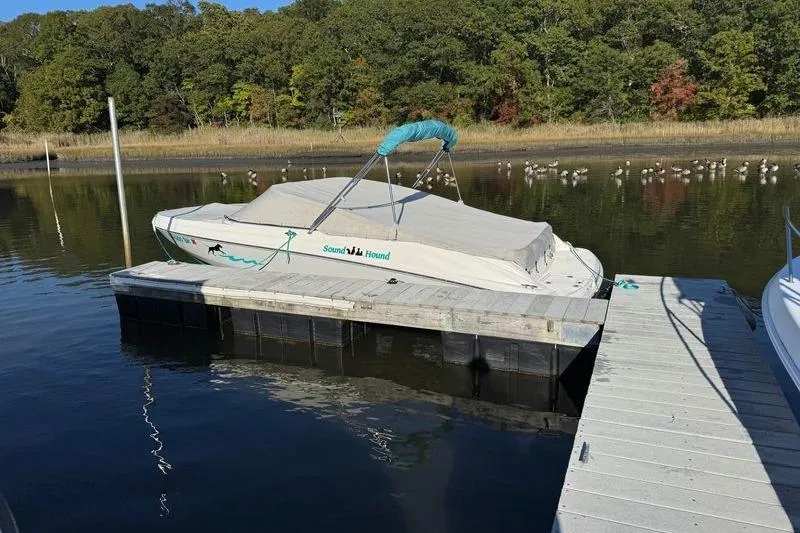 Slide: The Image of 2019 Regal 2000 ES Bowrider docked on calm water with cover. - 4